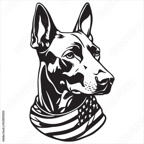 Patriotic Dog with American Flag Silhouette Vector – USA Independence Day Animal Graphic for Memorial Day, Fourth of July, Military Support, National Pride, and Pet-Themed Celebration Designs