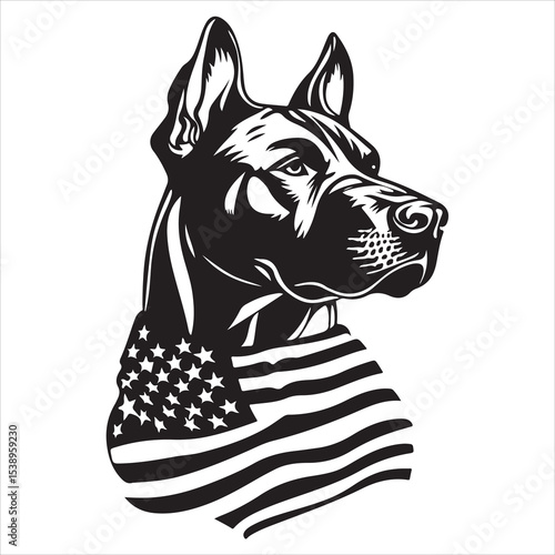 Patriotic Dog with American Flag Silhouette Vector – USA Independence Day Animal Graphic for Memorial Day, Fourth of July, Military Support, National Pride, and Pet-Themed Celebration Designs