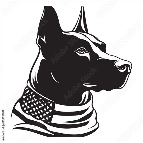 Patriotic Dog with American Flag Silhouette Vector – USA Independence Day Animal Graphic for Memorial Day, Fourth of July, Military Support, National Pride, and Pet-Themed Celebration Designs