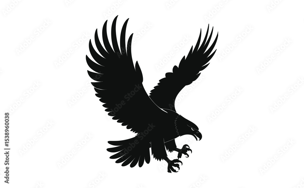 Obraz premium Flying Eagle Silhouette with Spread Wings Vector Illustration