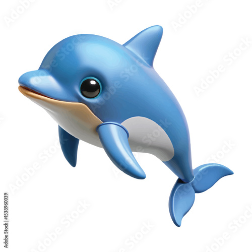 Adorable 3D Render of a Playful Blue Dolphin Leaping Joyfully Through Water
