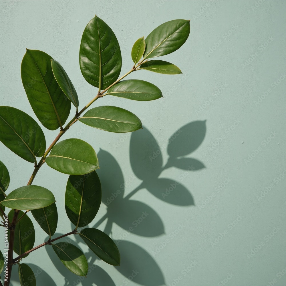 Abstract tree leaf shadows grace a textured gray-green concrete wall with rough irregular features Abstract tree leaf shadows grace a textured gray-green concrete wall with rough irregular features