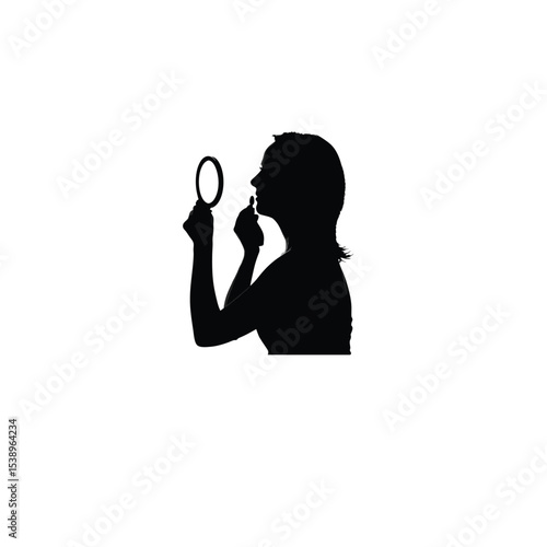 woman putting on makeup silhouette on white background