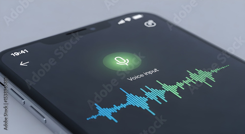 Close up of a smartphone displaying a voice input interface with sound waves shown isolated on white background, tarensparent background, png, jpg,jpeg,  on transparent background