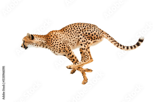 Side view running cheetah isolated on white or transparent background, png clipart