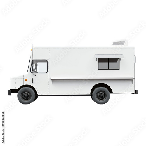 White Food Truck on Display for Street Food Vendors in Urban Setting on transparent background