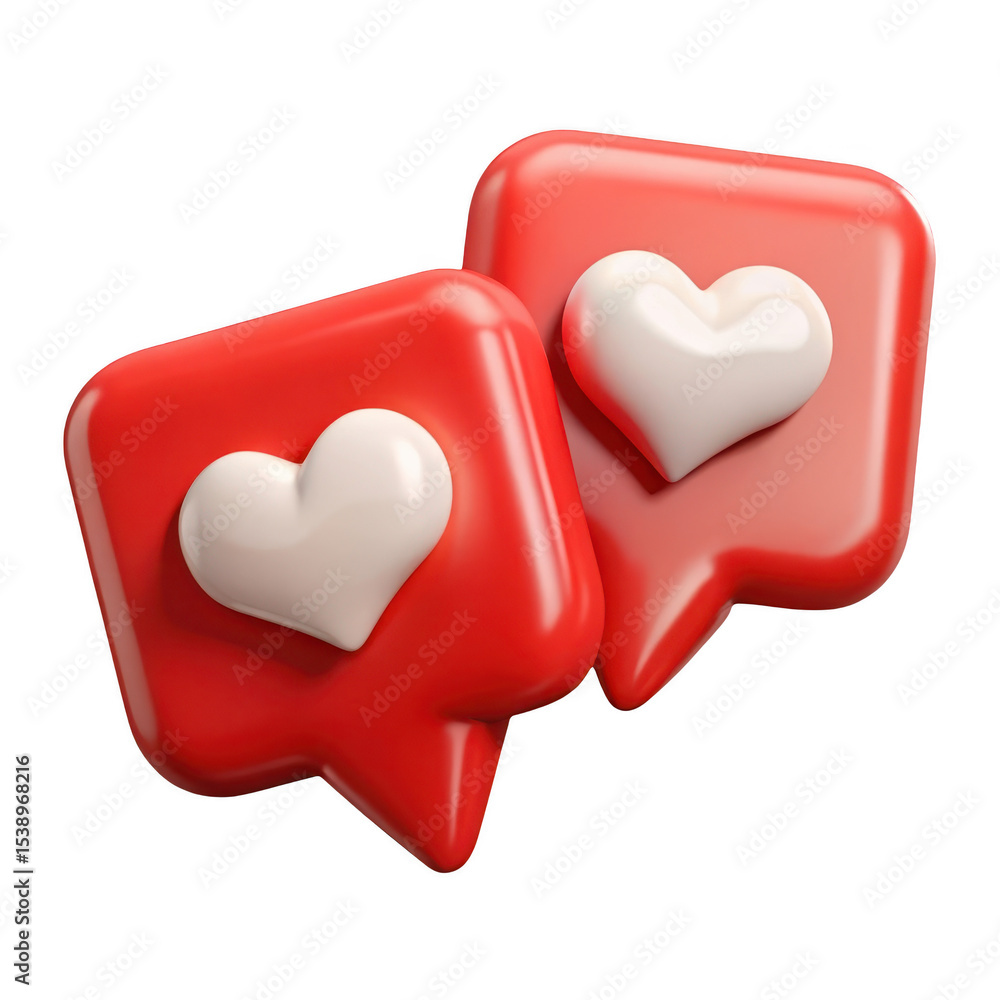 Fototapeta premium 3d render of two red speech bubbles with hearts