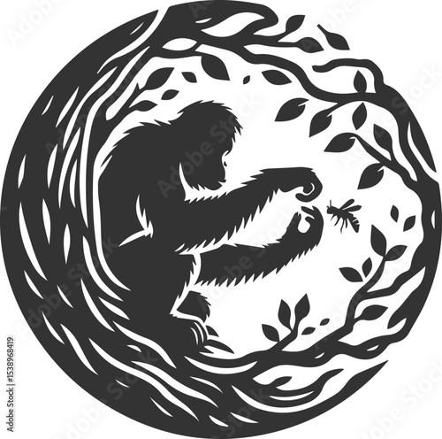 Vector illustration of a orangutan animal drawing silhouette