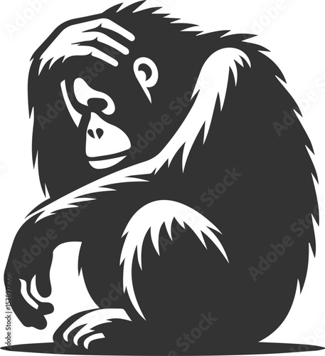 Vector illustration of a orangutan animal drawing silhouette
