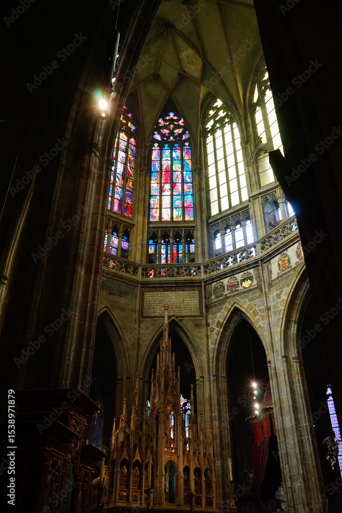 Fototapeta premium Filtering light inside Prague cathedral, Czech Republic