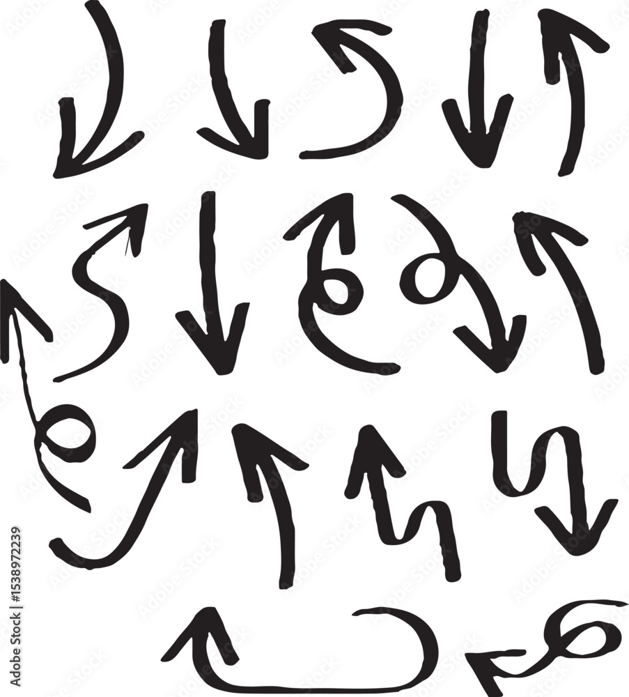 Hand-drawn arrow icon set. A collection of curved Hand-drawn arrow icon set. A collection of curved