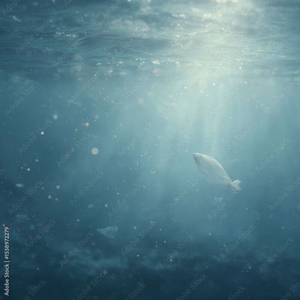 Fototapeta premium Underwater Scene With Glowing plastic Fish