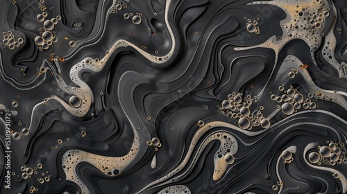 Wallpaper Mural Luxurious abstract background with swirling black and gold fluid art and bubbles creating a captivating visual experience Torontodigital.ca