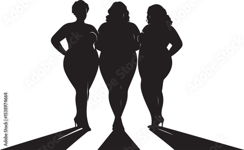 Plus Size Women Silhouette Vector Illustration with Shadows on Checkered