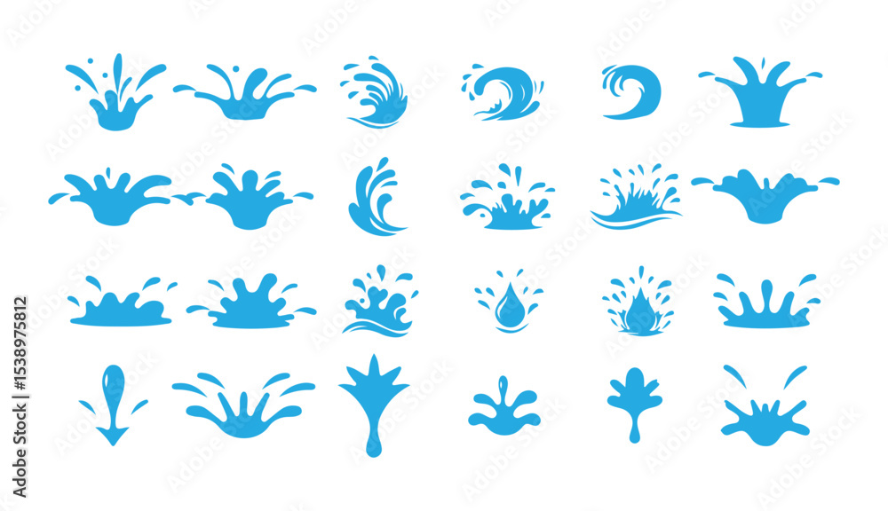 Obraz premium Blue Liquid Splash Silhouette Icons Set. Water Drop, Paint Splatter and Drip Vector Collection. Victor illustration eps 10