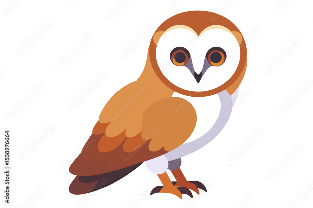Naklejka premium Barn Owl Illustration-Detailed Vector Graphic-Cute Owl Design on White Background-Animal Artwork for Various Creative Projects