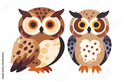 Adorable Owl Pair Illustration-Cute Bird Art for Kids-Whimsical Owl Graphic Design-Cartoon Owls Perfect for Crafts-Nature Inspired Owl Clip Art