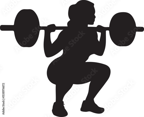 Woman Squatting with Barbell Silhouette Vector Illustration on Checkered