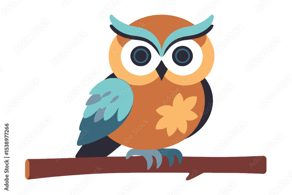 Obraz premium Cute Cartoon Owl Illustration- Owl on a Branch- Playful Owl Graphic- Perfect for Kids Designs- Whimsical Animal Art- Owl Clipart for Your Creative Projects