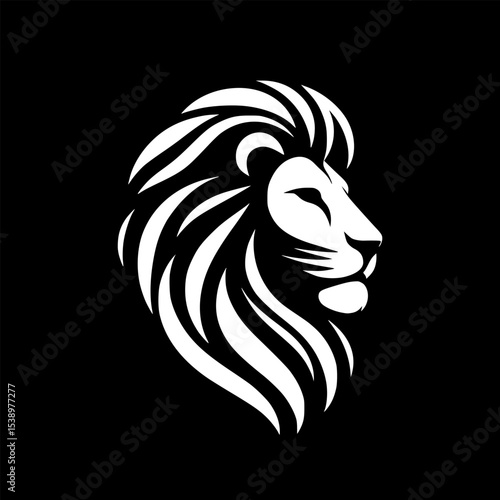 A clean lion vector in black and white, majestic and bold with minimal lines.