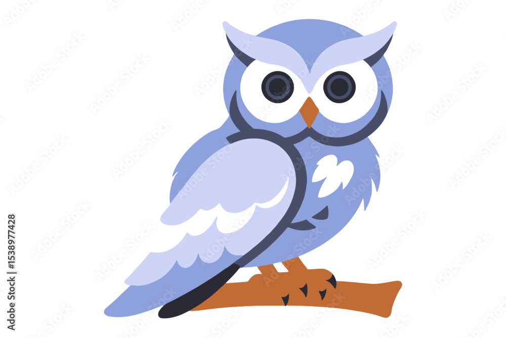 Obraz premium Cute Cartoon Owl Illustration-Blue Owl Perched on Branch-Adorable Owl Character for Kids Designs-Vector Graphic of Owl Bird-Educational Illustration of Owls