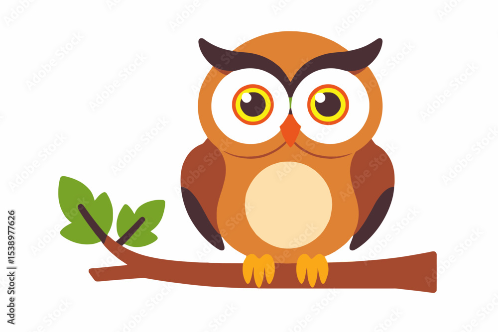 Obraz premium Cute Owl Illustration-Cartoon Owl on Branch-Owl Clip Art for Kids-Animal Illustration-Forest Animal Artwork-Funny Owl Picture for Prints-Owl Design for Crafts
