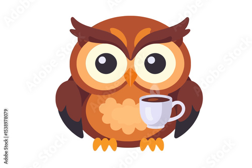 Cute Owl with Coffee Mug- Cartoon Owl Illustration- Coffee Lover Gift Idea- Funny Owl Design- Perfect for Owl Enthusiasts and Coffee Addicts