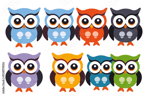 Wallpaper Mural Colorful Owls Illustration - Cute Cartoon Owls in Various Colors - Owl Clip Art for Kids - Adorable Owl Characters for Design Projects Torontodigital.ca