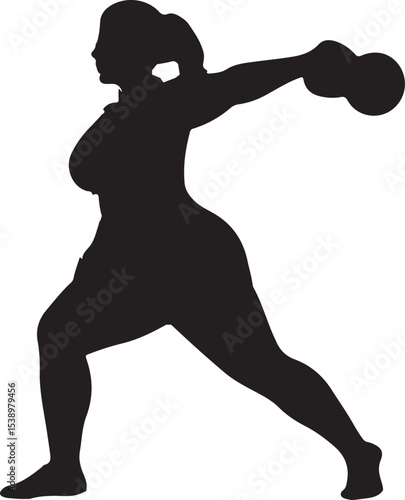Silhouette of a Woman Throwing a Shot Put in Athletic Competition Vector