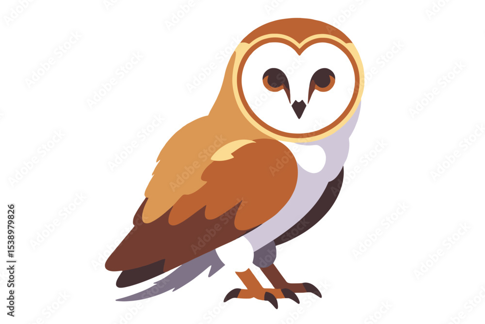 Fototapeta premium Barn Owl Illustration-Cute Cartoon Owl-Stylish Bird Design-Vector Graphics of a Brown and White Owl-Wildlife Artwork-Owl Clipart-Animal Illustration