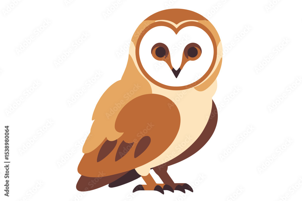 Obraz premium Cute Cartoon Barn Owl Illustration-Stylized Owl Design for Kids-Adorable Bird Graphic for Educational Projects-Owl Art for Nature Lovers