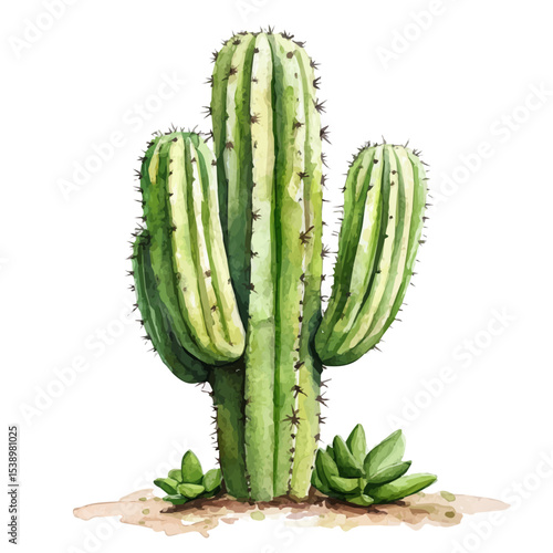 A Cactus Plant, watercolor illustration vector, isolated on a white background.