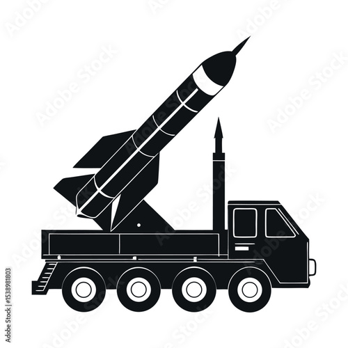 A black missile launcher truck, isolated on white background
