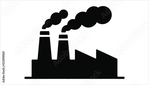 Factory Silhouette with Smoke Chimneys Vector Icon