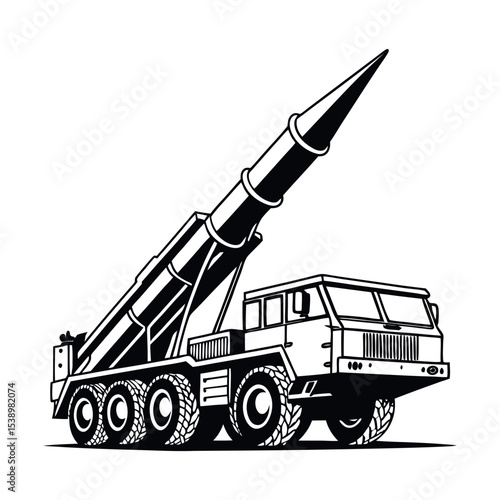 A powerful ballistic missile launcher stands ready, isolated on white background