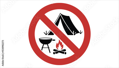 No Camping No Fire No BBQ Prohibited Sign Vector
