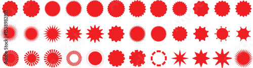 Set of red starburst price sticker, sale or discount sticker, sunburst badges icon. Stars shape with different number of rays. Special offer price tag