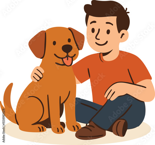 Cute happy  Dog with young man 