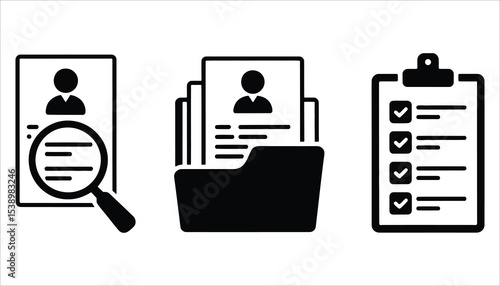 HR Resume Search and Checklist Icons Set