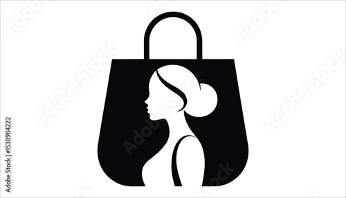 Fashion Shopping Bag with Woman Silhouette Vector