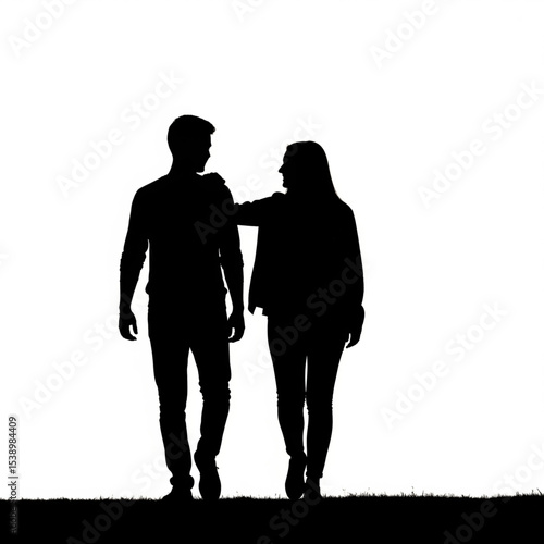 Couple Silhouettes Walking with Arm Around Shoulder