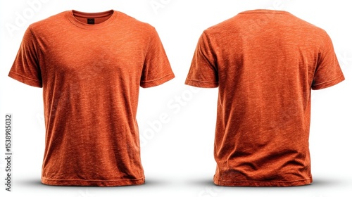 Front and back view of a vibrant orange t-shirt displayed on a clean white background