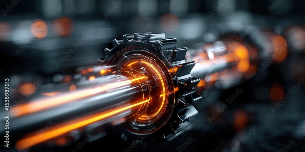 Fototapeta premium High-Detail Silver Gear with Orange Glow in Mechanical Environment