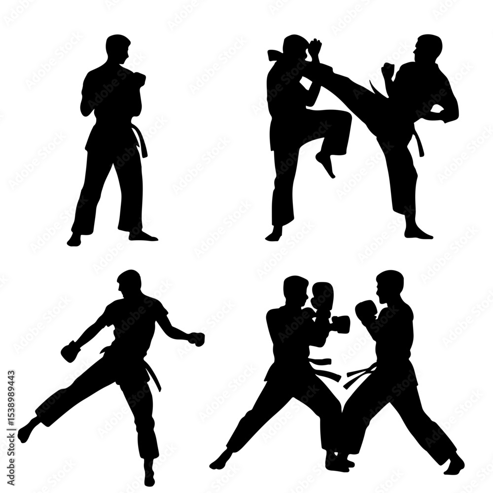 Fototapeta premium Silhouettes of martial artists in various stances