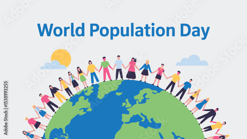World Population Day Diverse People Holding Hands Around Earth
