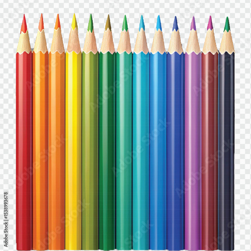  realistic 3d multi color or rainbow color pencil isolated on transparent background