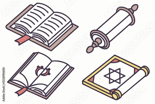 Minimalist Vector Set of Religious Books and Scriptures
