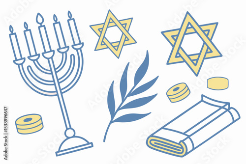 Vector Set of Hanukkah and Jewish Symbols in Minimal Flat Style
