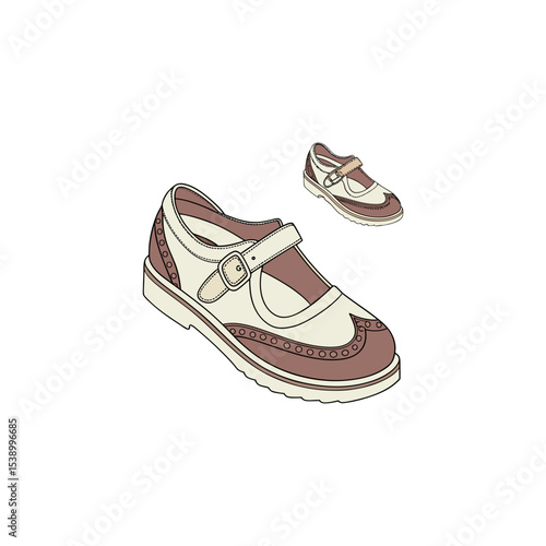 Vintage Mary Jane Leather Shoe Illustration – Classic Buckle Design