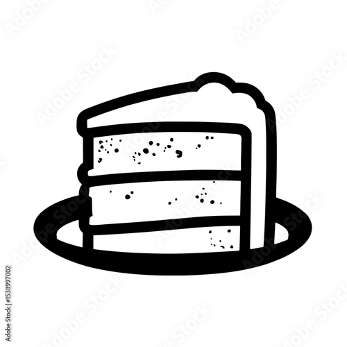 Minimalist black silhouette of a slice of red velvet cake with cream cheese frosting